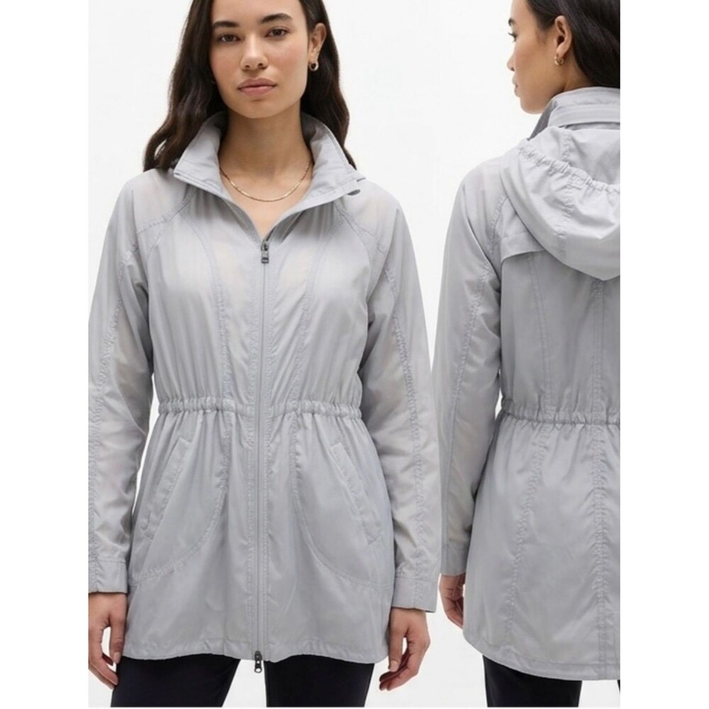 Athleta Drippity Anorak Rain Jacket Size XS Light Grey Stowaway Hood Windbreaker